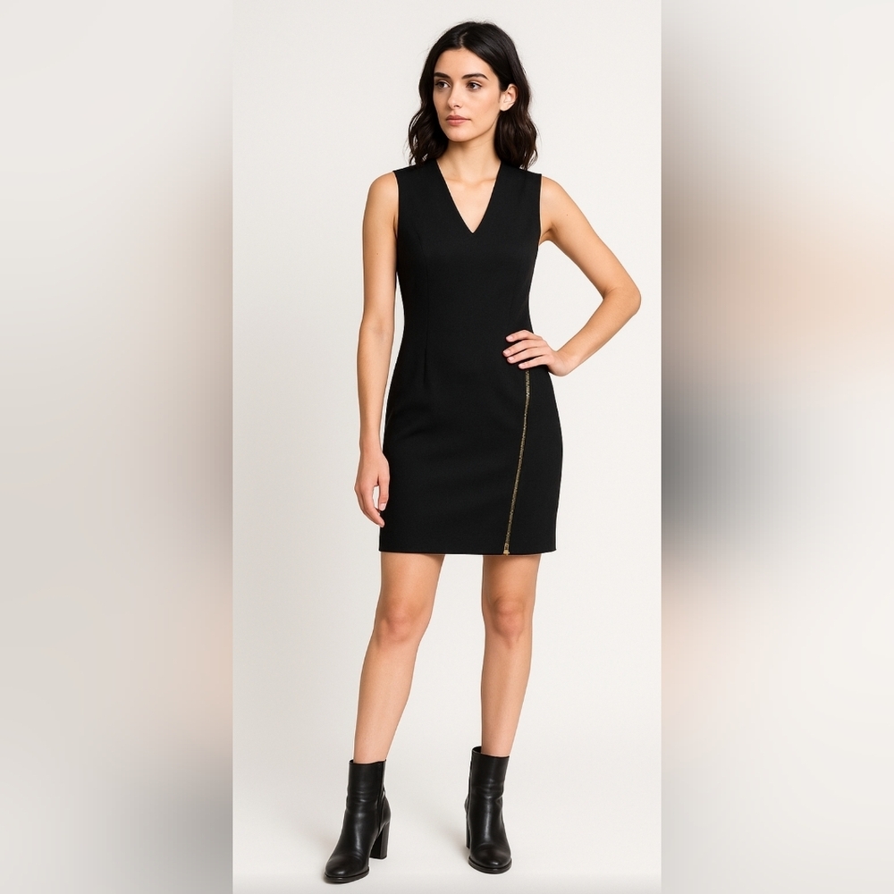 Helmut Lang Black Moto Stretch Sleeveless Mini Dress Sz.S